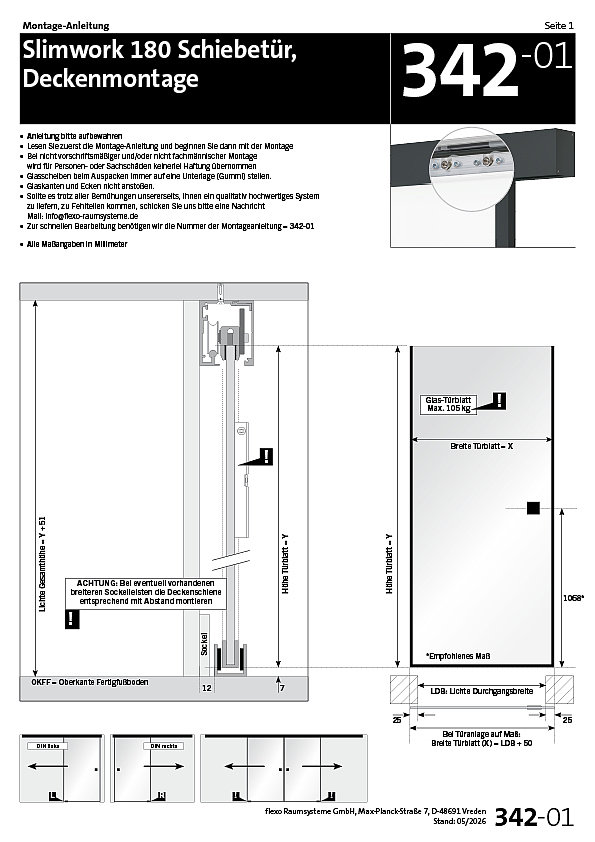 3412Slimwork 180 Schiebetür Deckenmontage
