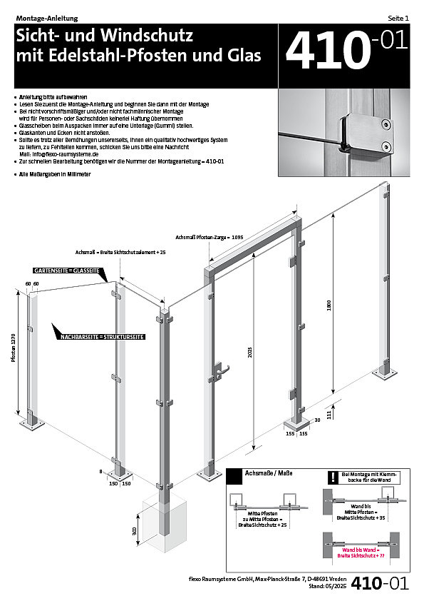 410 Edelstahl-Pfosten mit Glasscheiben